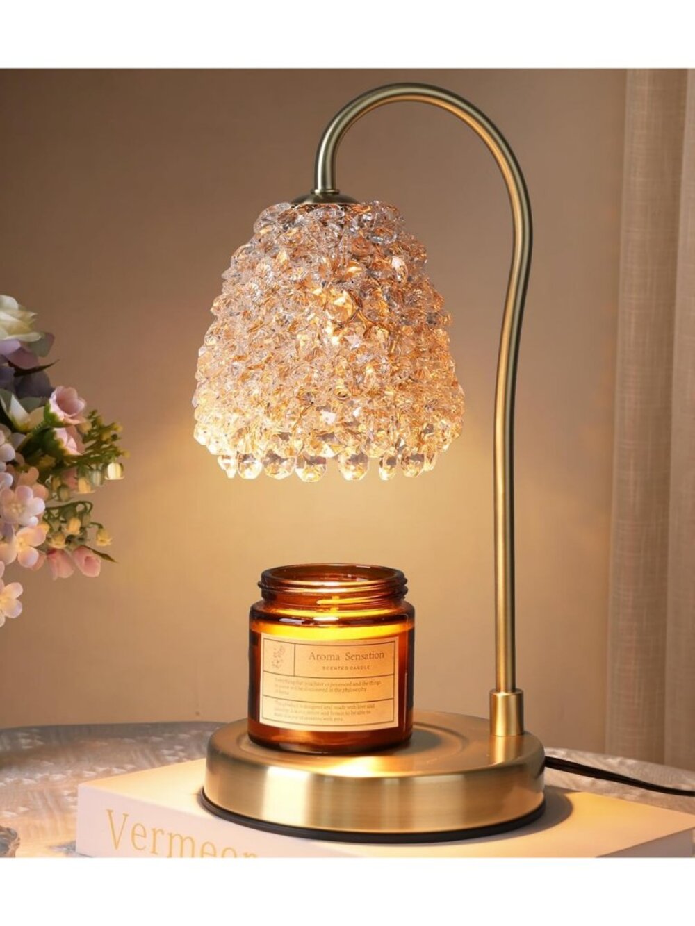 Elegant Electric Candle Warmer Lamp with Timer & Dimmer, Gold Home Decor